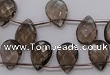 CSQ235 10*14mm faceted briolette grade AA natural smoky quartz beads