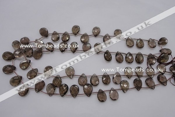 CSQ235 10*14mm faceted briolette grade AA natural smoky quartz beads