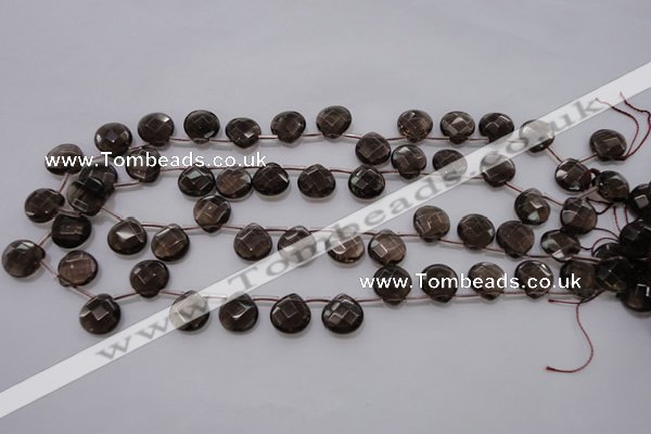 CSQ237 12*12mm faceted briolette grade AA natural smoky quartz beads