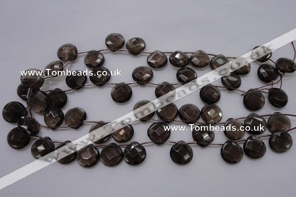 CSQ238 15*15mm faceted briolette grade AA natural smoky quartz beads