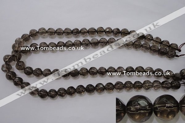 CSQ240 15.5 inches 10mm faceted round grade AA natural smoky quartz beads