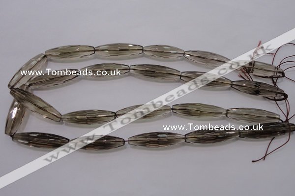 CSQ245 10*35mm faceted rice grade AA natural smoky quartz beads