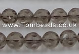 CSQ253 15.5 inches 12mm carved round matte smoky quartz beads