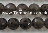 CSQ254 15.5 inches 14mm carved round matte smoky quartz beads