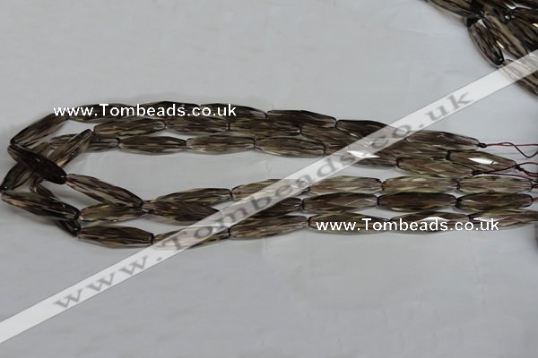 CSQ260 15.5 inches 8*28mm faceted rice natural smoky quartz beads