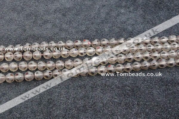 CSQ503 15.5 inches 10mm faceted round matte smoky quartz beads