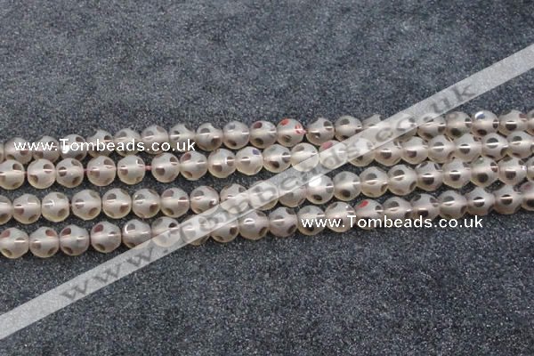 CSQ504 15.5 inches 12mm faceted round matte smoky quartz beads