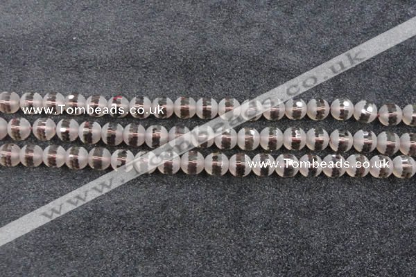 CSQ508 15.5 inches 10mm faceted round matte smoky quartz beads