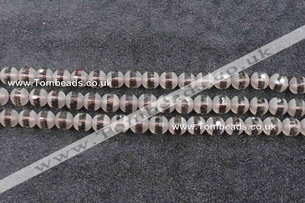 CSQ509 15.5 inches 12mm faceted round matte smoky quartz beads