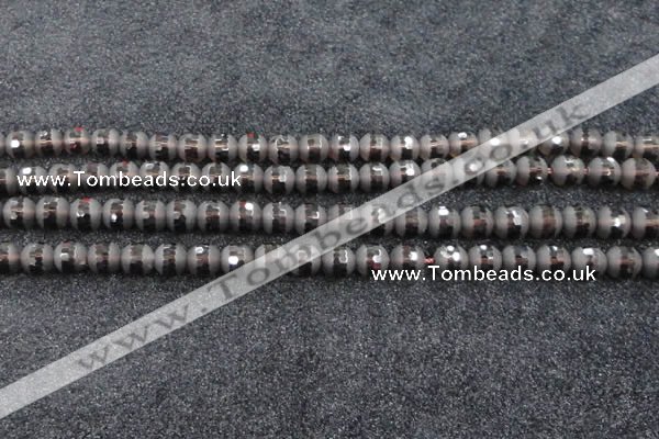 CSQ512 15.5 inches 8mm faceted round matte smoky quartz beads