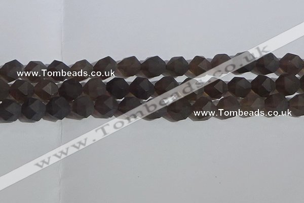 CSQ534 15.5 inches 12mm faceted nuggets matte smoky quartz beads