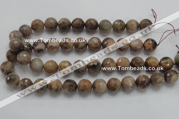 CSS100 15.5 inches 16mm faceted round natural sunstone beads wholesale