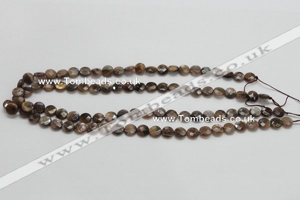 CSS104 15.5 inches 8mm faceted coin natural sunstone beads wholesale