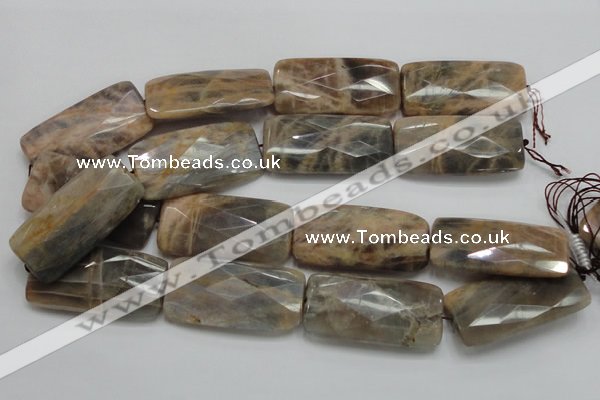 CSS117 15.5 inches 25*50mm faceted rectangle natural sunstone beads