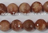 CSS508 15.5 inches 14mm faceted round natural golden sunstone beads