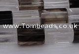 CTB102 11*15mm faceted tube white crystal & smoky quartz beads