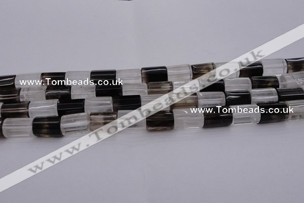 CTB102 11*15mm faceted tube white crystal & smoky quartz beads