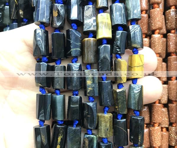 CTB1215 15 inches 8*12mm - 8*14mm faceted tube blue tiger eye beads