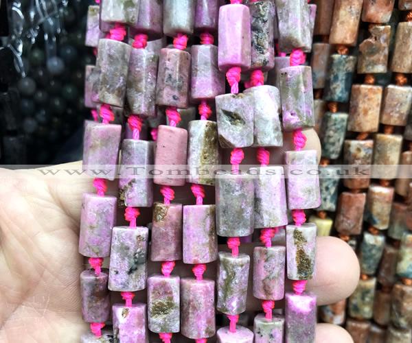 CTB1227 15 inches 8*12mm - 8*14mm faceted tube pink cobalto calcite beads