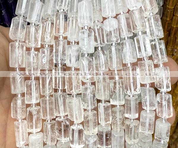 CTB1250 15 inches 6*10mm - 8*12mm faceted tube white crystal beads