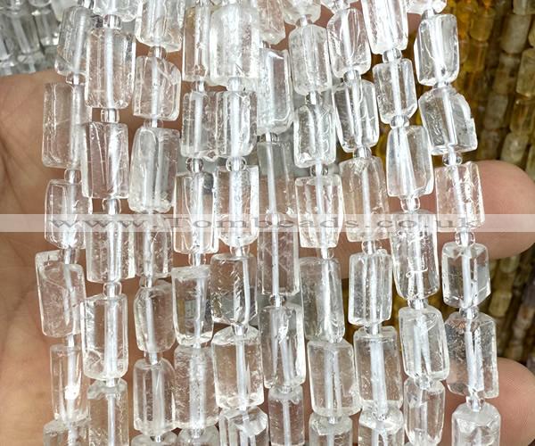 CTB1251 15 inches 6*10mm - 8*12mm faceted tube white crystal beads