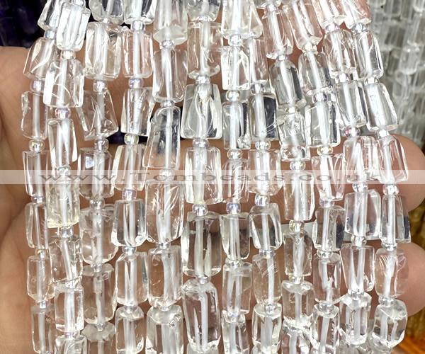 CTB1252 15 inches 6*10mm - 8*12mm faceted tube white crystal beads