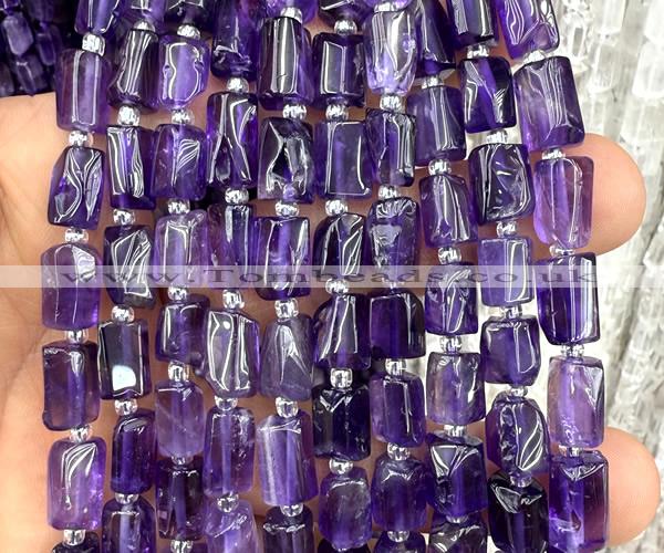 CTB1254 15 inches 6*10mm - 8*12mm faceted tube amethyst beads