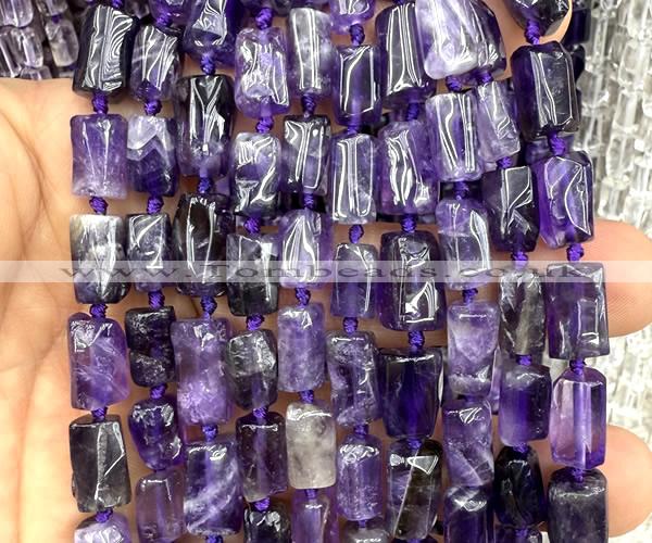 CTB1255 15 inches 6*10mm - 8*12mm faceted tube amethyst beads