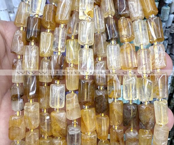CTB1263 15 inches 6*10mm - 8*12mm faceted tube yellow quartz beads
