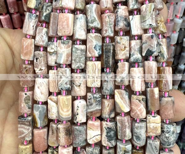 CTB1300 15 inches 6*10mm - 8*12mm faceted tube rhodochrosite beads