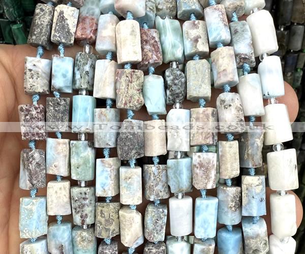 CTB1311 15 inches 6*10mm - 8*12mm faceted tube larimar beads