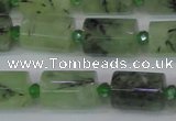 CTB205 15.5 inches 10*15mm faceted tube green rutilated quartz beads