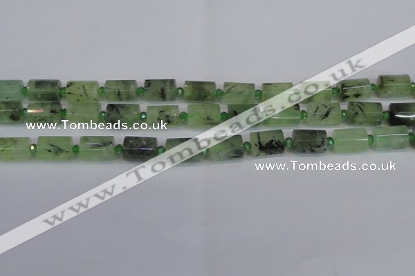 CTB205 15.5 inches 10*15mm faceted tube green rutilated quartz beads