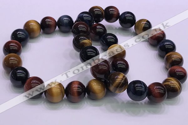 CTB38 7.5 inches 12mm round colorful tiger eye beaded bracelets
