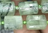 CTB609 15.5 inches 10*14mm faceted tube green rutilated quartz beads