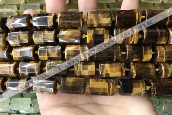 CTB624 15.5 inches 11*16mm - 12*18mm faceted tube yellow tiger eye beads