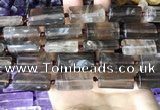 CTB672 14*27mm - 15*28mm faceted flat tube smoky quartz beads