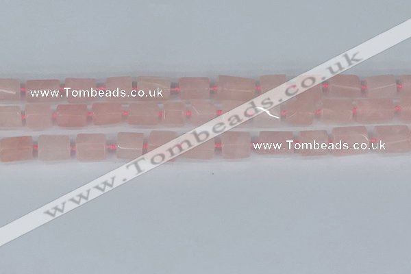 CTB731 15.5 inches 6*10mm - 8*12mm faceted tube rose quartz beads