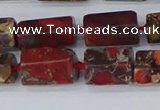 CTB739 15.5 inches 6*10mm - 8*12mm faceted tube poppy jasper beads