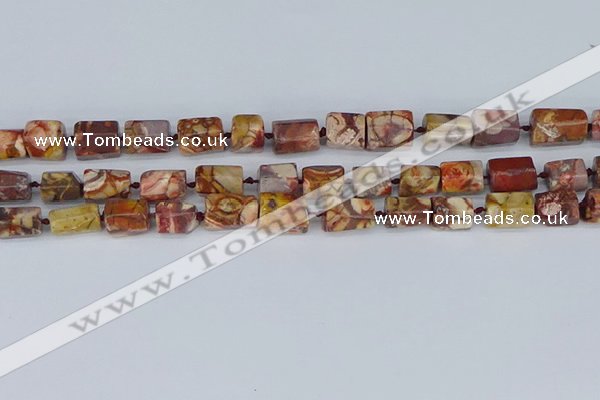 CTB741 15.5 inches 6*10mm - 8*12mm faceted tube birdeye rhyolite beads