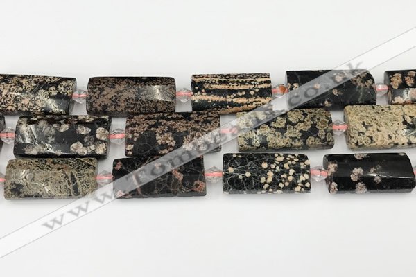 CTB855 13*25mm - 15*28mm faceted flat tube snowflake obsidian beads