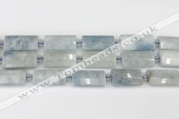 CTB859 13*25mm - 15*28mm faceted flat tube aquamarine beads