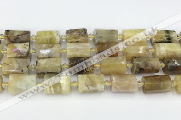 CTB871 13*25mm - 14*19mm faceted tube yellow opal beads