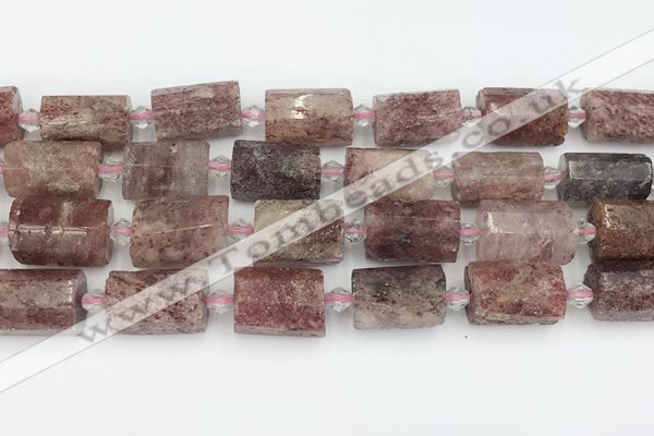 CTB879 13*25mm - 14*19mm faceted tube strawberry quartz beads