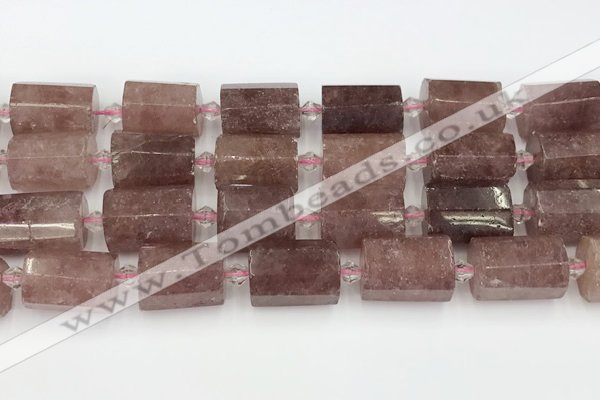 CTB880 13*25mm - 14*19mm faceted tube strawberry quartz beads