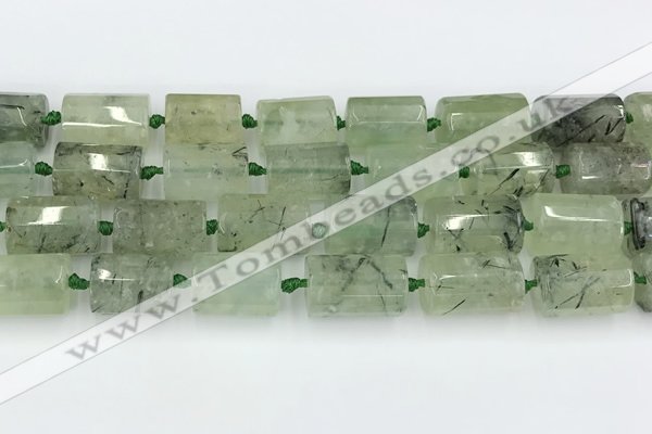 CTB881 13*25mm - 14*19mm faceted tube green rutilated quartz beads