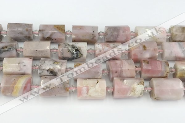 CTB883 13*25mm - 14*19mm faceted tube pink opal beads