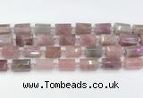 CTB885 13*25mm - 14*19mm faceted tube Madagascar rose quartz beads