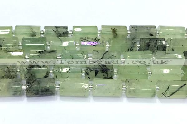 CTB908 15 inches 10*16mm faceted tube green rutilated quartz beads