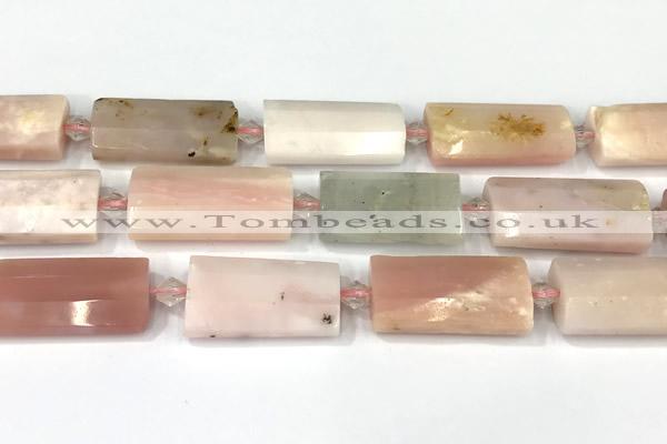 CTB923 13*25mm - 15*28mm faceted flat tube pink opal beads